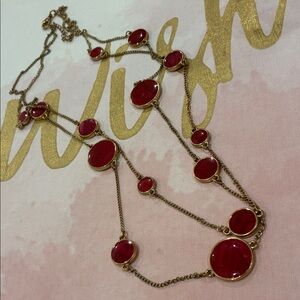 Elegant Red Enamel and Gold Tone Dual Strand Necklace